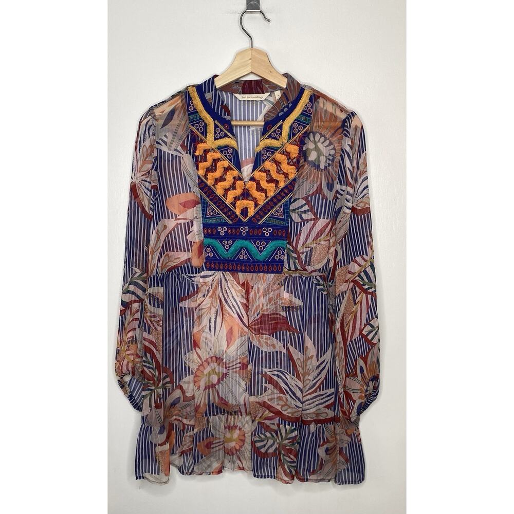 Soft Surroundings Women's Embroidered Tunic Blouse Multicolor - Size Small